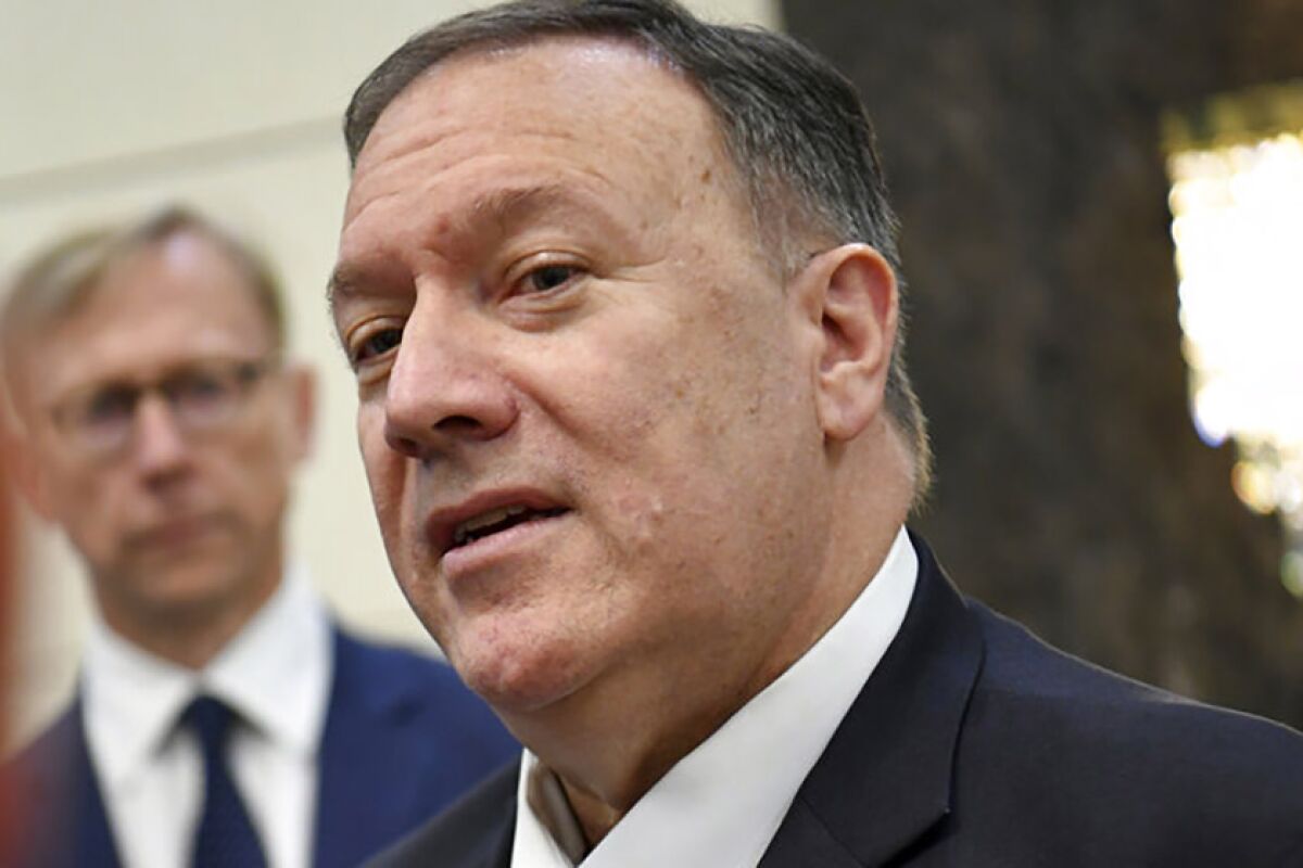U.S. Secretary of State Michael R. Pompeo fields media questions Sept. 19 in Abu Dhabi, United Arab Emirates. Both Pompeo and Vice President Mike Pence have condemned an attack on Saudi oil facilities as "an act of war."