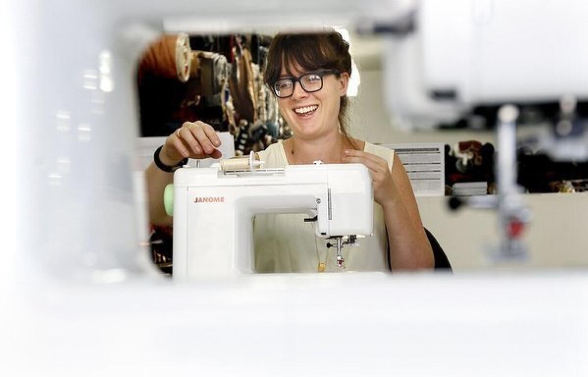 Jenny Walton-Wetzel, 31, of Los Angeles takes a beginning sewing class at Mood Designer Fabrics in Los Angeles.