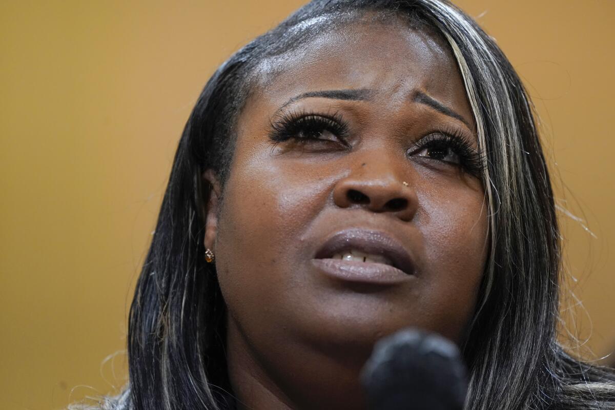 Wandrea "Shaye" Moss, a former Georgia election worker, testifies at the Capitol in Washington, Tuesday, June 21, 2022.