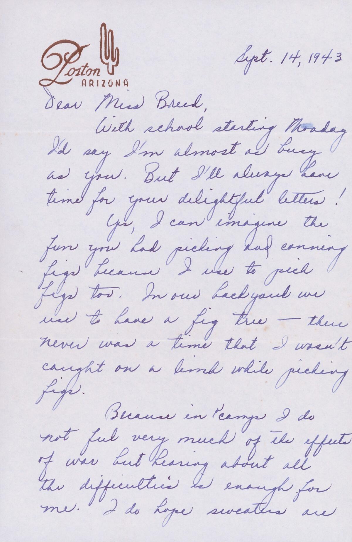 A 1943 letter from Louise Ogawa. (Japanese American National Museum)