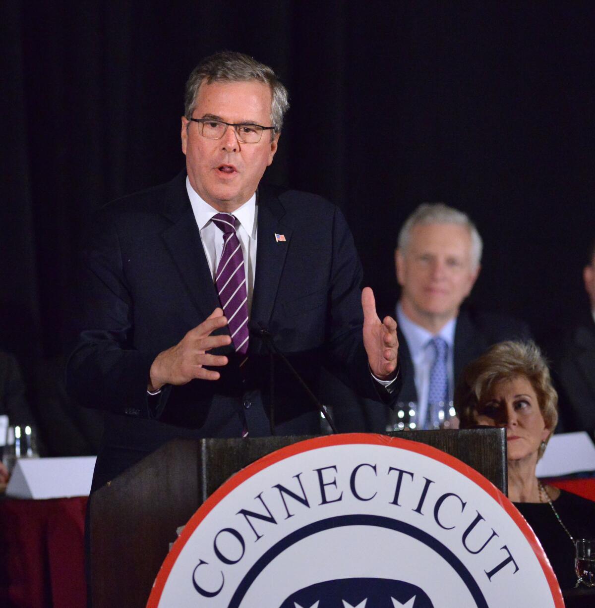 Former Governor of Florida, Jeb Bush, speaks during the 36th annual Prescott Bush Awards Dinner at the Stamford Hilton in Conn.