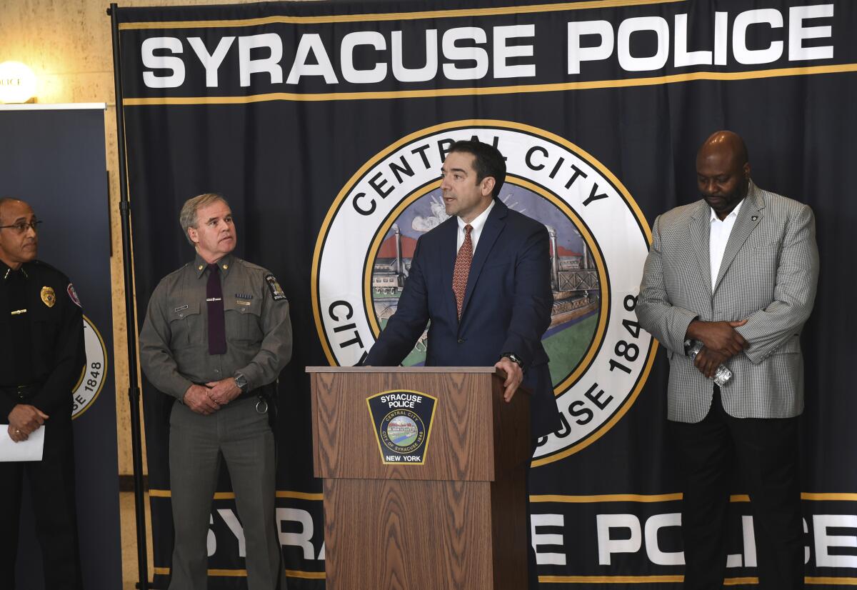 Peter Fitzgerald of the FBI addresses questions about a series of racist messages and hate crimes that have occurred at Syracuse University in the last two weeks during a press conference Tuesday.
