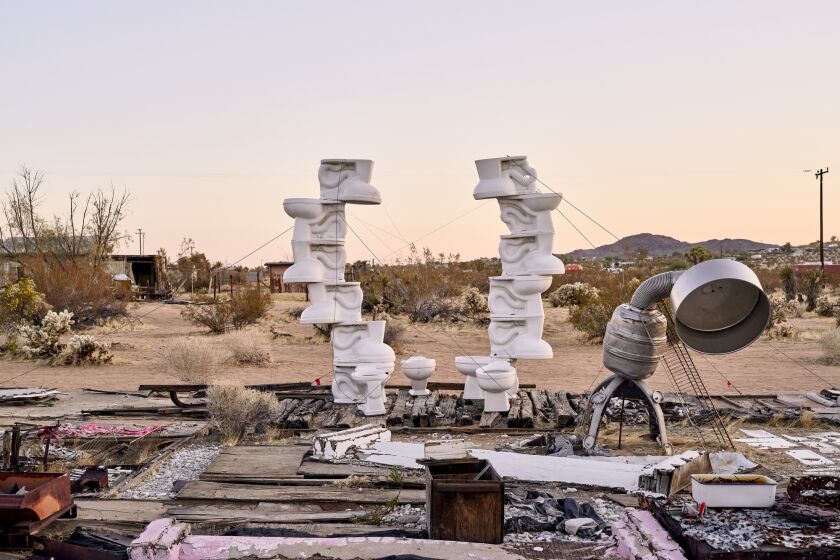 JOSHUA TREE, CALIFORNIA - APRIL 20, 2021: "Toilet Bowl Sculpture, 1996", at the Noah Purifoy Outdoor Desert Art Museum. (Photo by Philip Cheung)
