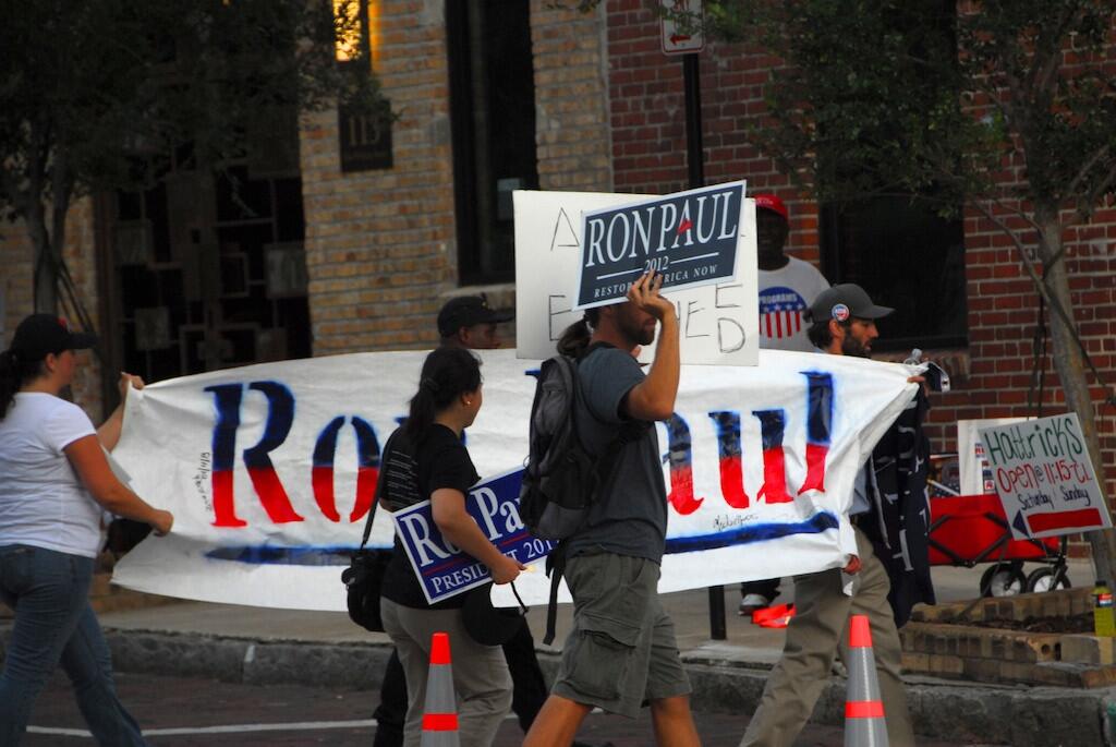 Ron Paul supporters outside the Tampa Bay Times Forum on Aug. 29, 2012.