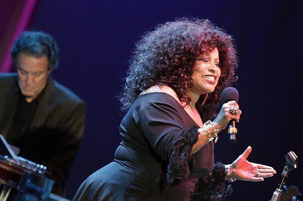 Chaka Khan was a crowd favorite at a Herbie Hancock-designed Hollywood Bowl program inspired by Joni Mitchell's jazz adventures in the 1970s. Khan delivered renditions of "People's Parties" and "A Strange Boy."