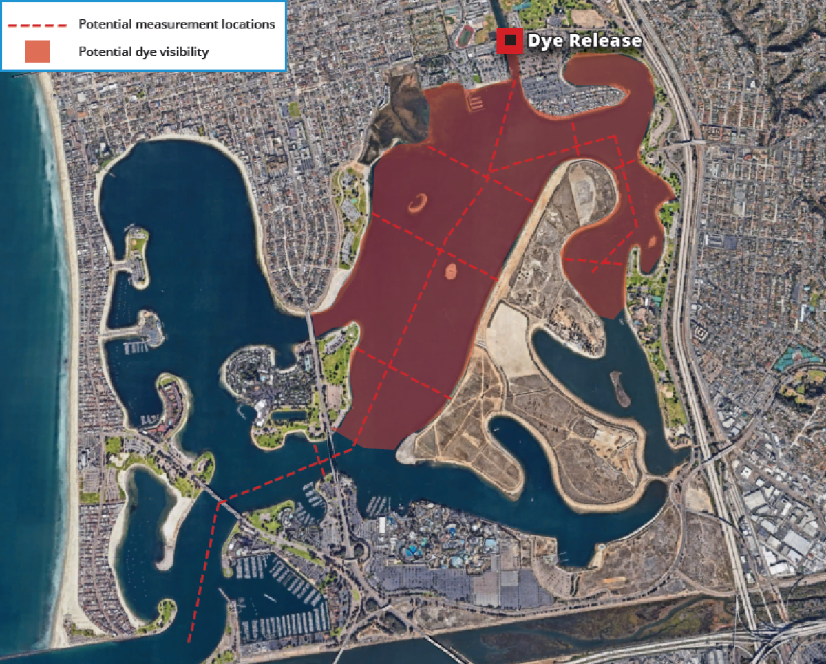 Un mapa predice dónde será visible el tinte rojo en Mission Bay esta semana.