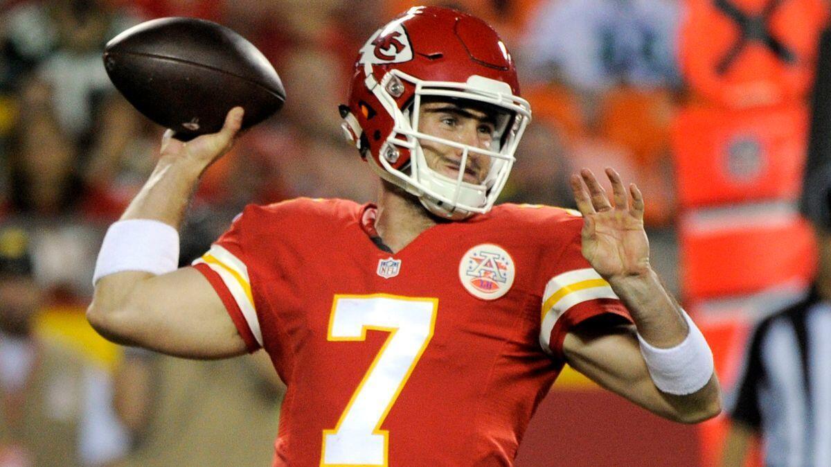 Quarterback Aaron Murray throws during the second half of a preseason game between the Kansas City Chiefs and the Green Bay Packers on Sept. 1. The Rams signed Murray on Thursday.