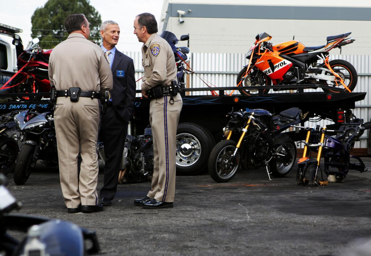 Authorities arrested nine people and recovered dozens of bikes as part of a motorcycle theft ring announced Friday.