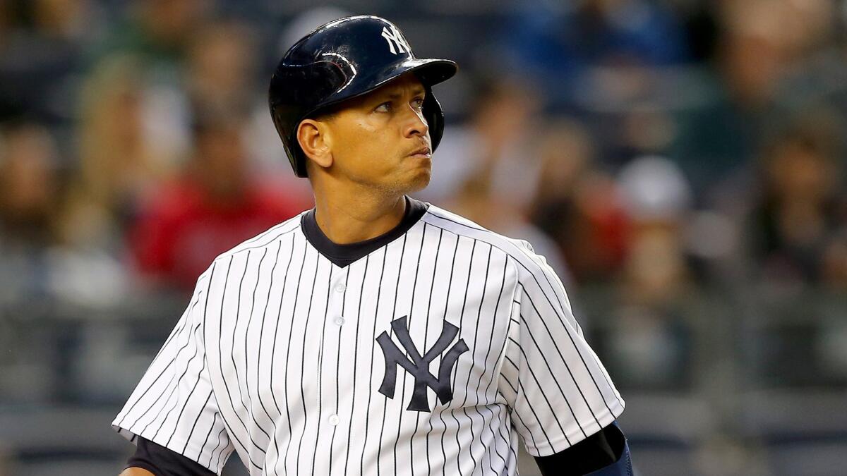 Yankees third baseman Alex Rodriguez reacts after striking out against the Boston Red Sox in New York on April 10.