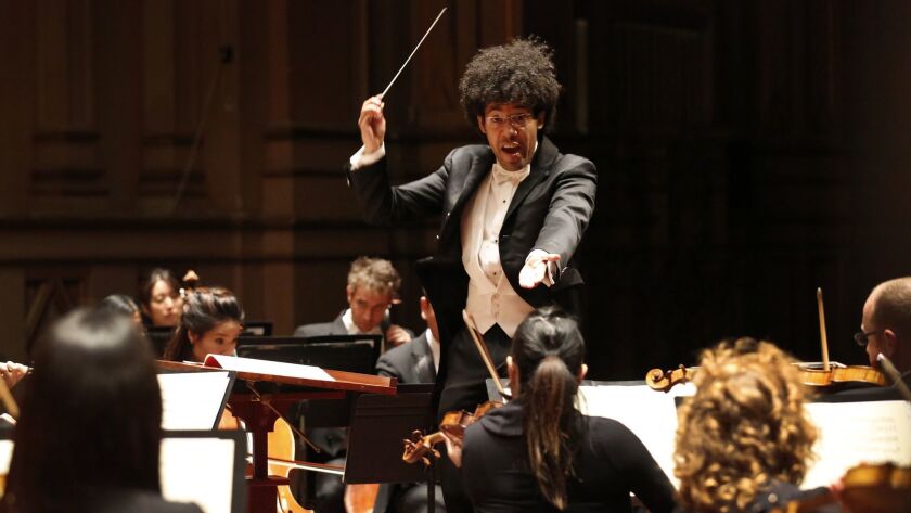 Rafael Payare conducts the San Diego Symphony at Copley Symphony Hall on Thursday night.