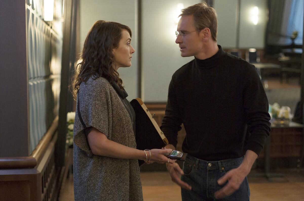 Kate Winslet and Michael Fassbender in "Steve Jobs,"directed by Danny Boyle and written by Aaron Sorkin.
