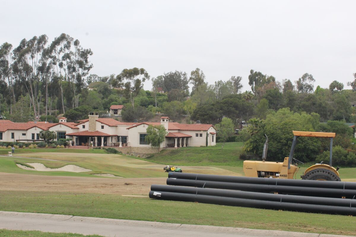 The Rancho Santa Fe Golf Club course renovation is underway in front of the Players Clubhouse.