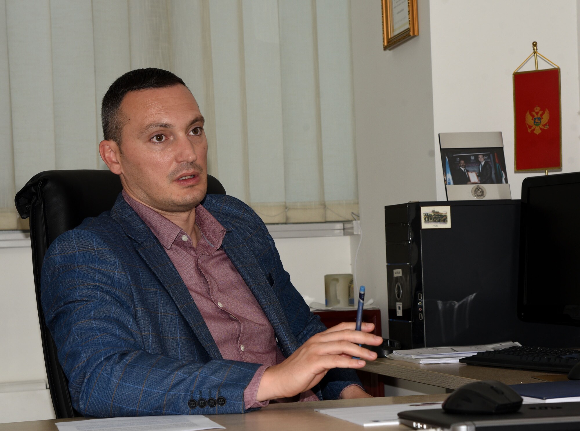 Dejan Boljević, the chief of international police cooperation at the Montenegro Police, at his office in Podgorica.