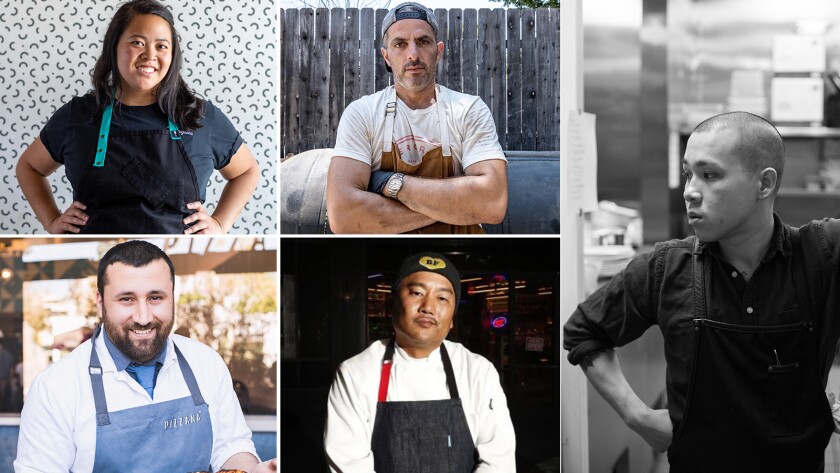 Chefs cooking at Coachella this year include, from top left, Sabel Braganza, Burt Bakman, Jon Yao, Daniele Uditi and Roy Choi. 