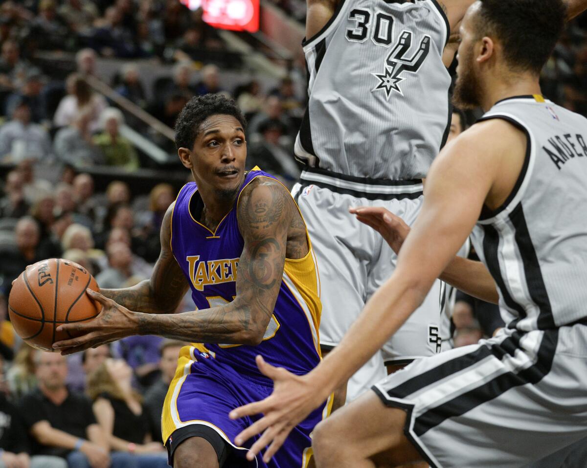 Lakers guard Lou Williams plays against the San Antonio Spurs on Feb. 6.
