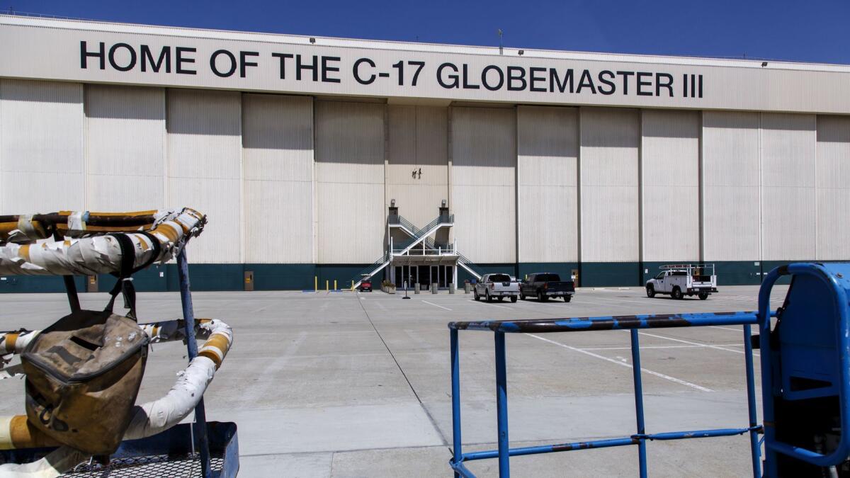 Boeing's C-17 assembly facility in Long Beach, shown in May 2015, is up for sale as part of a 90-acre property.