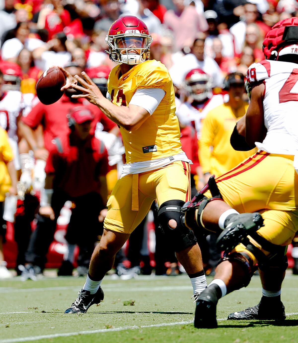 USC quarterback Caleb Williams throws a pass during the USC spring game
