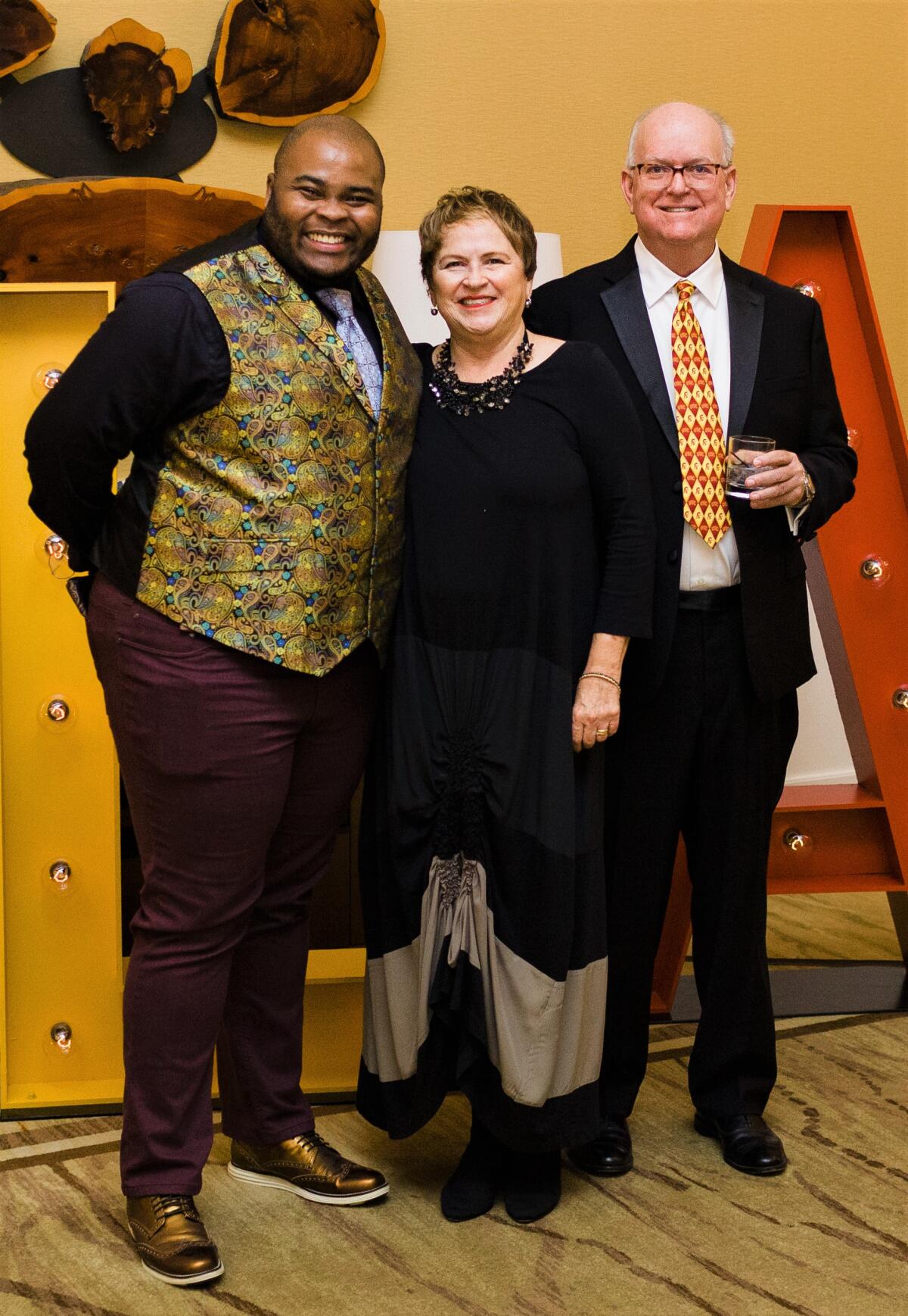 Paula Tomei, center, with SCR Artistic/Audience Engagement Associate H. Adam Harris and Board Member Bruce Wagner.