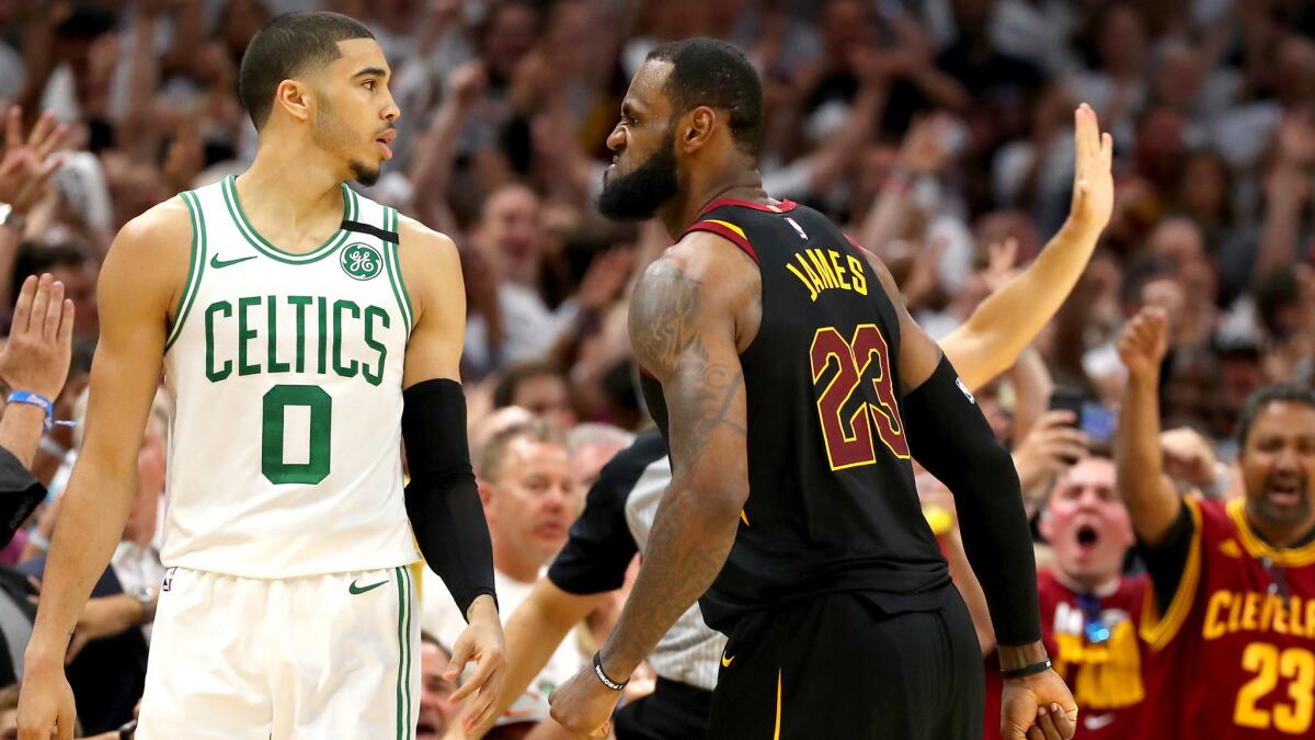Cavaliers star LeBron James scored 46 points in Game 6 of the Eastern Conference finals, but Jayston Tatum (9) and the Celtics are unbeaten at home this postseason.