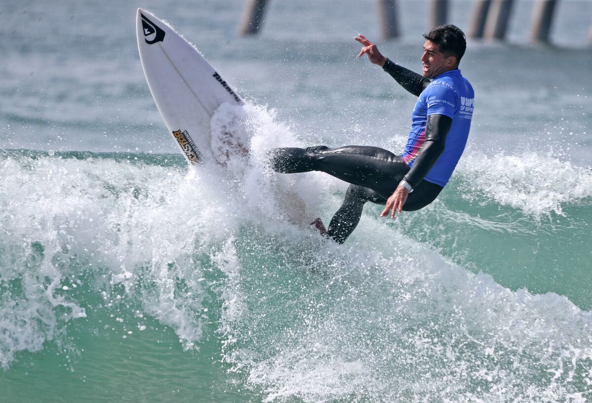 Ezekiel Lau competes at the US Open of Surfing on Saturday.