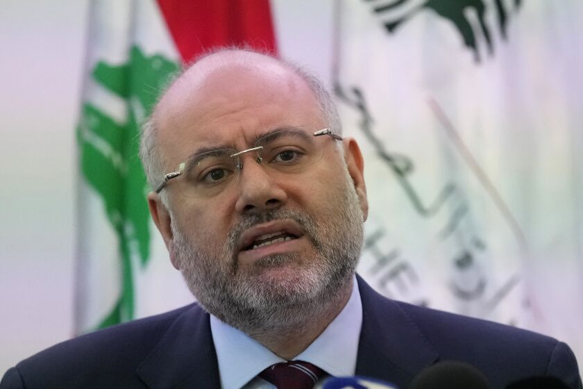 Lebanon's Health Minister Firas Abiad speaks during a press conference on the first case of cholera, in Beirut, Lebanon, Friday, Oct. 7, 2022. Abiad announced the crisis-hit country's first case of cholera in decades. (AP Photo/Hussein Malla)