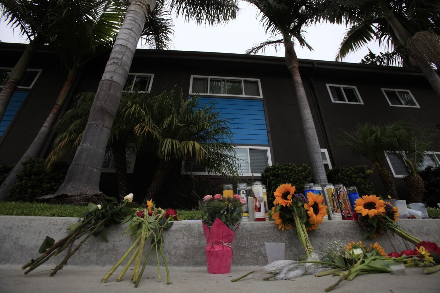 Flowers have been placed outside the apartment where Elliot Rodger lived and allegedly stabbed three victims to death in Isla Vista, Calif., near UC Santa Barbara.