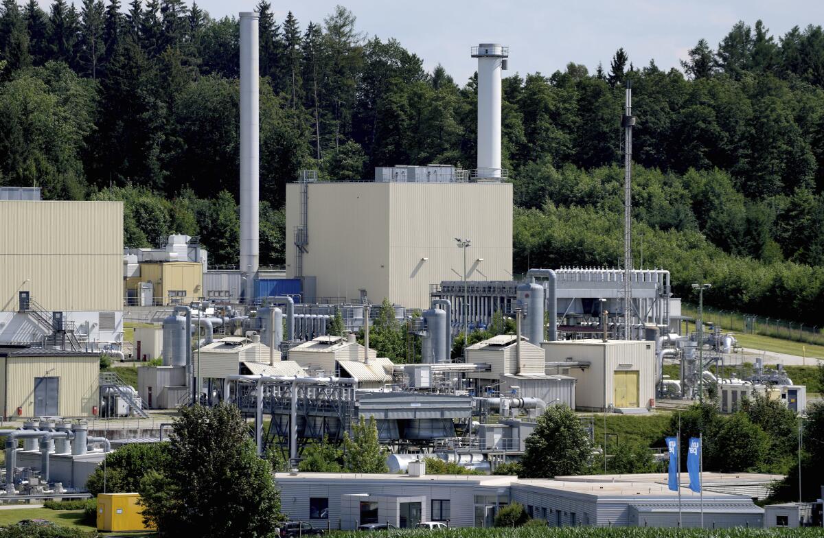 File--- File picture shows exterior view of the 'Bierwang' gas storage facility of the 'Uniper' energy company in Unterreit near Munich, Germany, Wednesday, July 6, 2022. (AP Photo/Matthias Schrader, file)