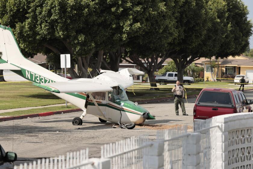 COMPTON CA SEPTEMBER 20, 2023 - A Cessna made a hard landing today on a street adjacent to Compton/Woodley Airport on Wednesday, Sept. 20, 22023, but no one was hurt. The plane was damaged in the landing, which was reported at about 8 a.m. on 159th Street and Central Avenue, according to the Los Angeles County Sheriff's Department.