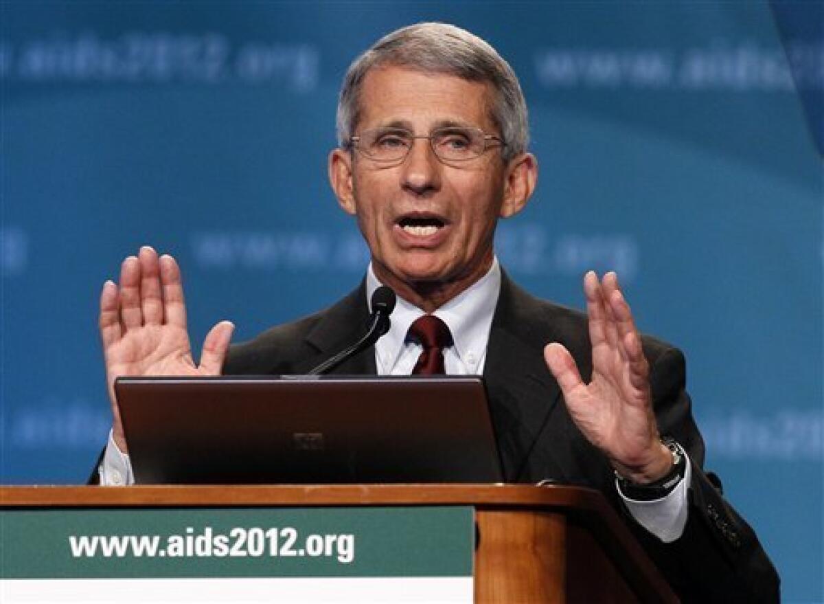 Anthony Fauci of the National Institute of Allergy and Infectious Diseases speaks at the XIX International Aids Conference, Monday, July 23, 2012, in Washington. (AP Photo/Carolyn Kaster) — AP