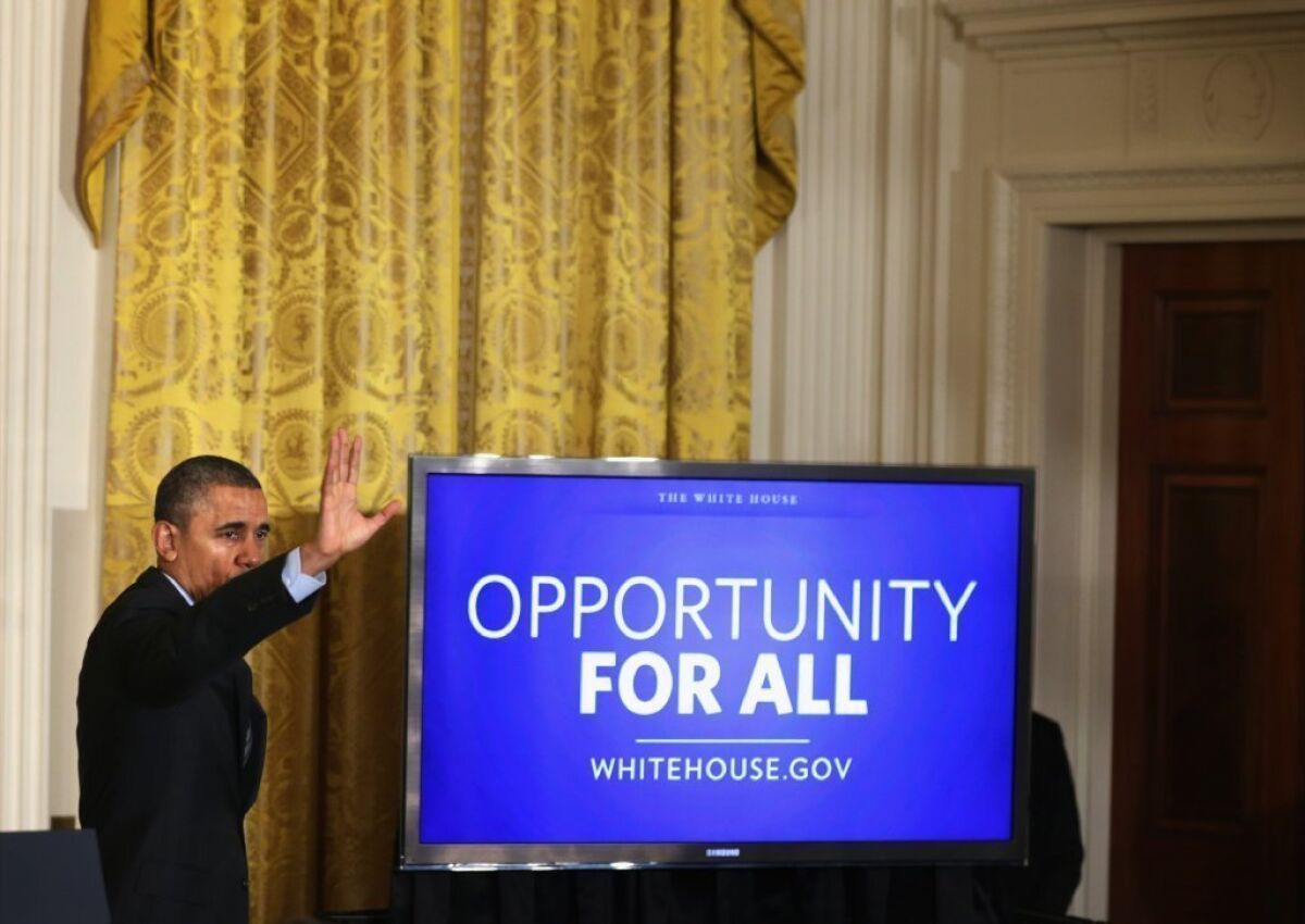 President Obama promotes his plan to help America's long-term unemployed at an event last month.