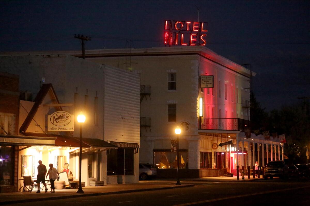 The historic Niles Hotel looms in Alturas, Calif. The third floor of the hotel is believed to have a resident ghost.