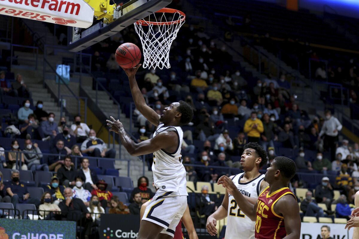California guard Jalen Celestine shoots against Southern California during the first half of an NCAA college basketball game in Berkeley, Calif., Thursday, Jan. 6, 2022. (AP Photo/Jed Jacobsohn)