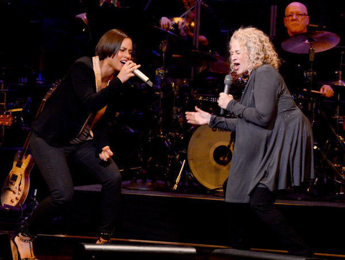Carole King, right, joined by Alicia Keys at a recent salute in Hollywood to King's music, will receive the Library of Congress' 2013 Gershwin Prize for Popular Song.