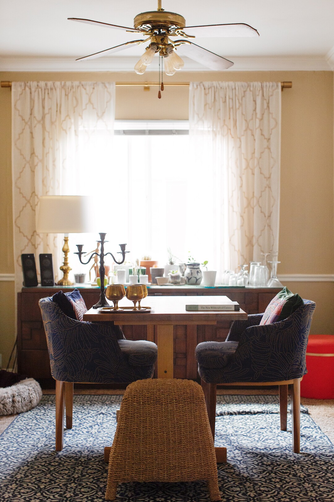 McNeill's dining room contains several items found on the side of the road, including her two blue dining room chairs.