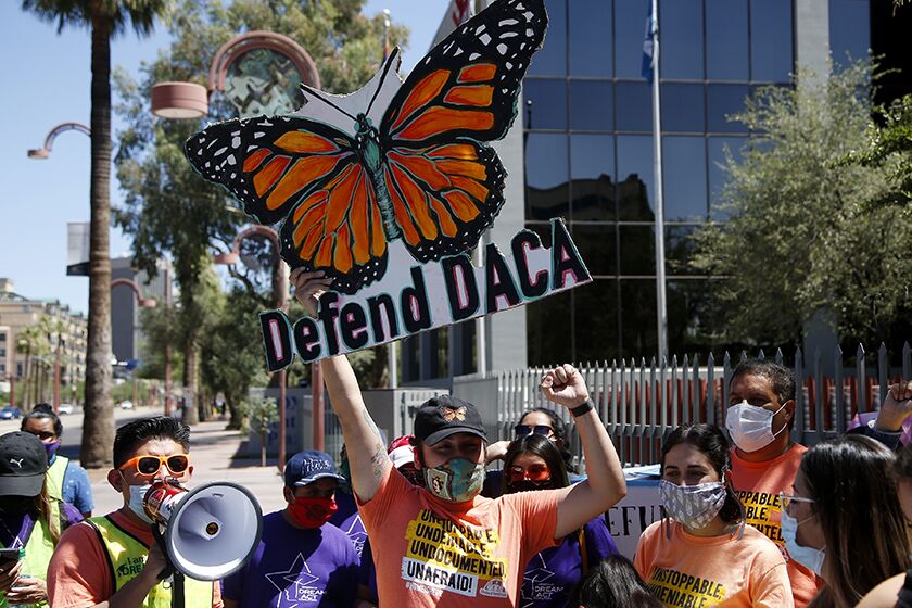 DACA supporters rally outside the U.S. Immigration and Customs Enforcement building in Phoenix earlier this year.