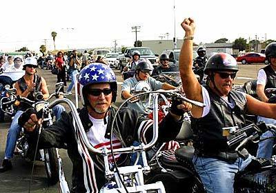 Bikers get revved up at the benefit ride's starting line in San Diego.