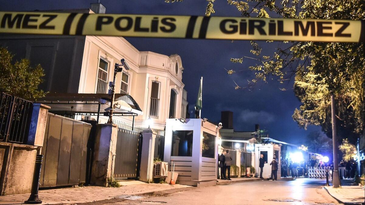 The residence of the Saudi consul is cordoned off by Turkish police in Istanbul.