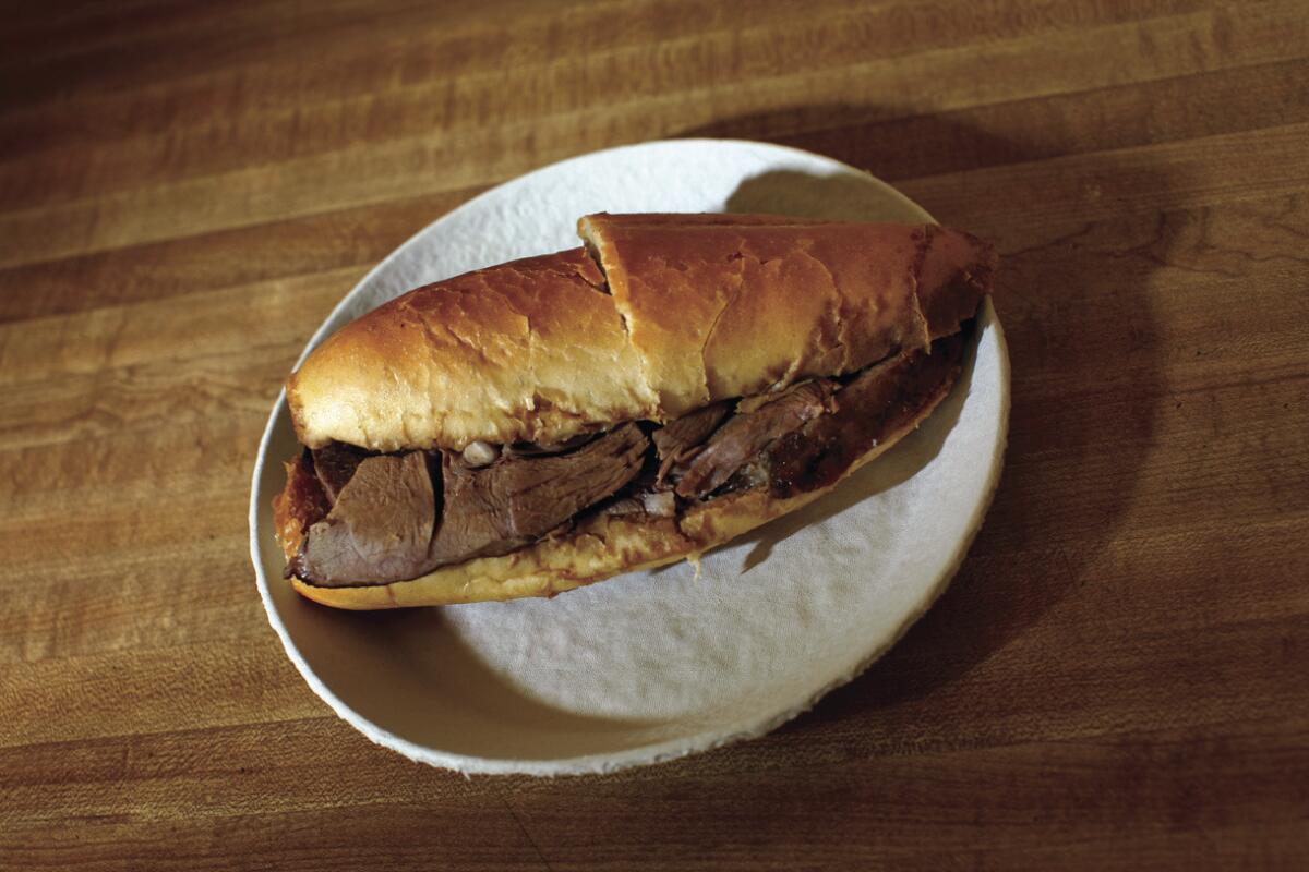 A classic French dip roast beef sandwich at Philippe.