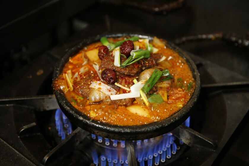 Galbi jjim, a short rib stew, at Sun Nong Dan in Koreatown.