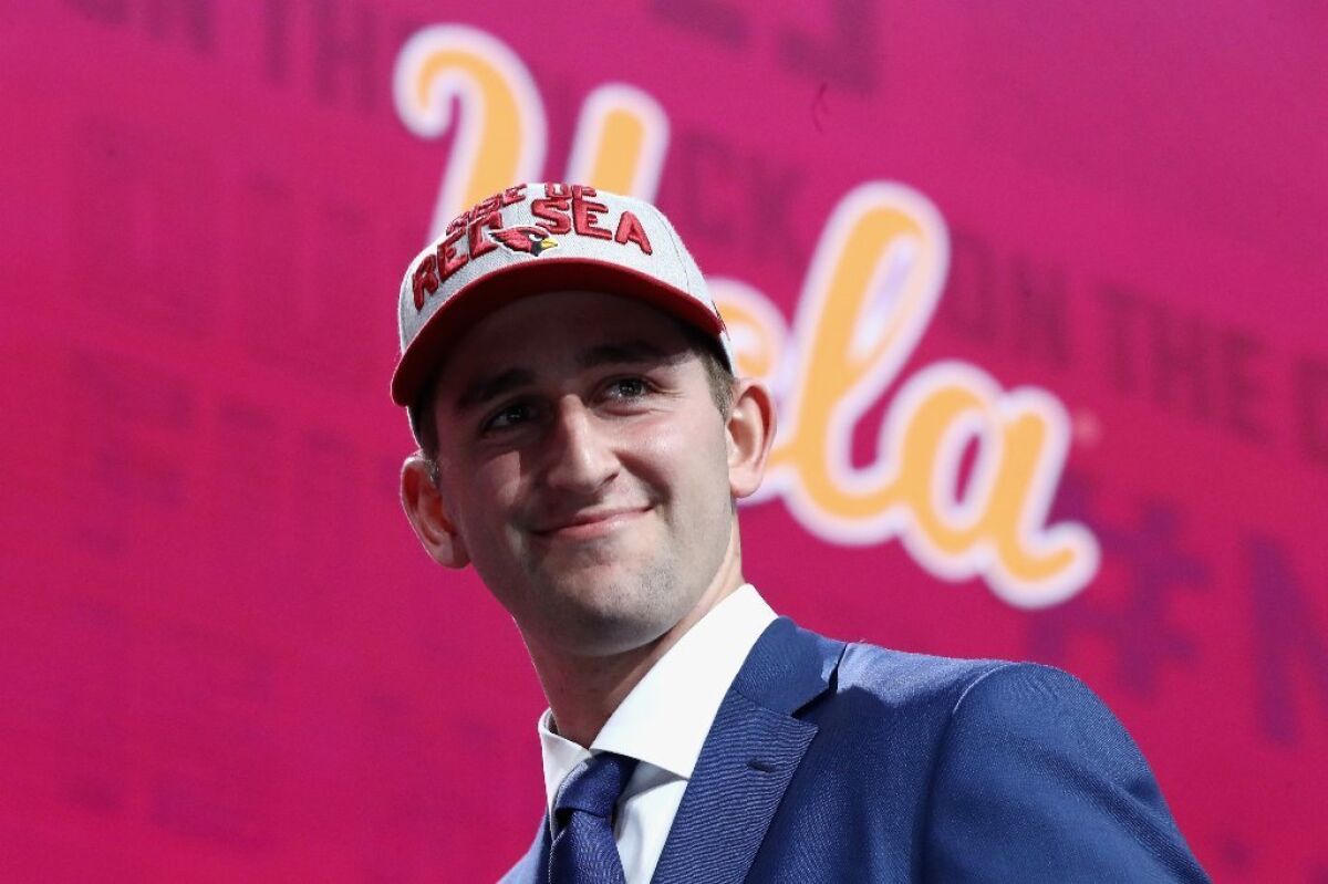 UCLA quarterback Josh Rosen reacts after being picked No. 10 overall by the Arizona Cardinals.