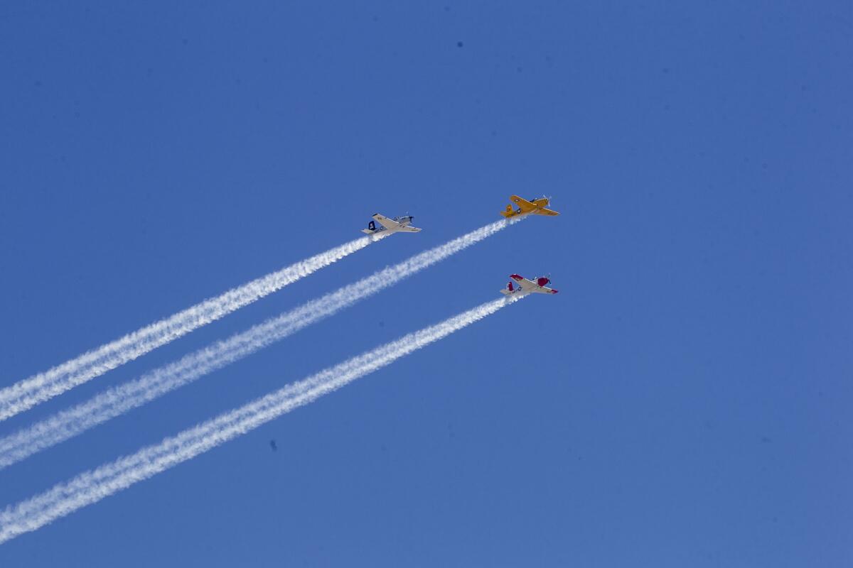 Some 25 aircraft participated in a flyover of San Diego-area hospitals to salute healthcare workers on Friday morning.