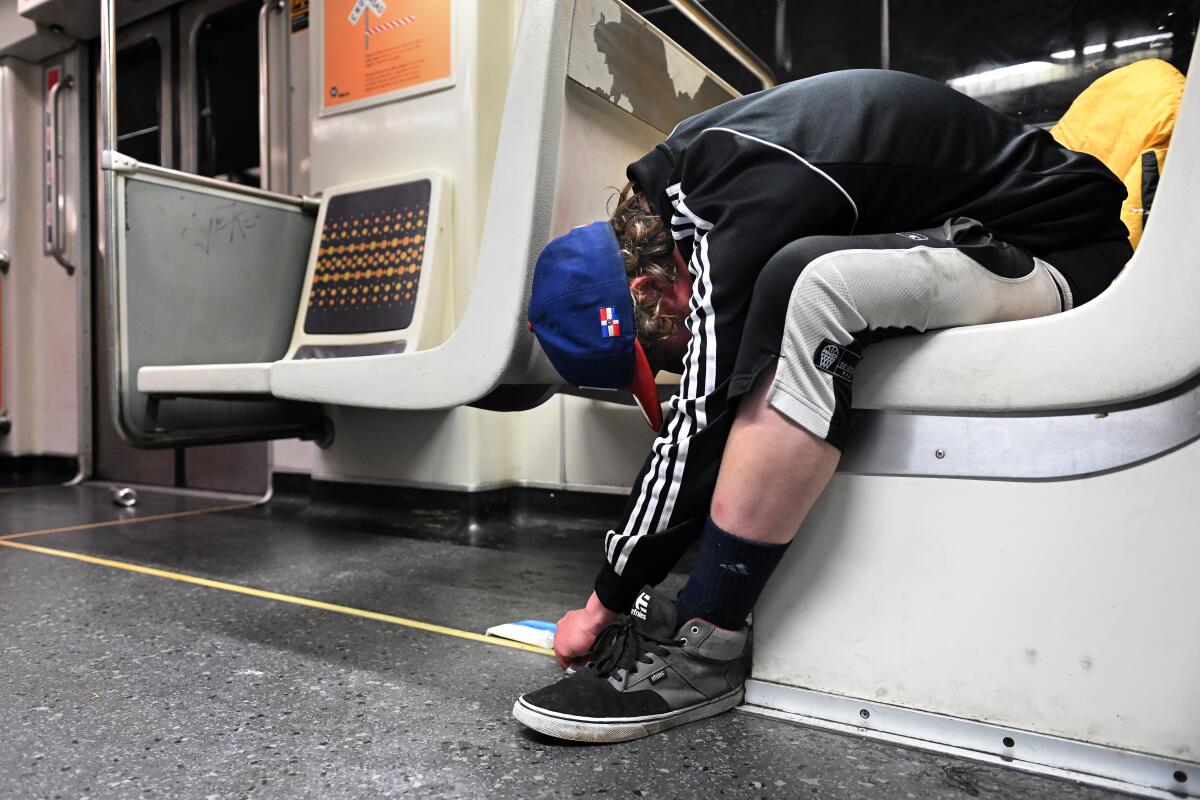 Matthew Morales feels the effect after smoking fentanyl in a subway car.