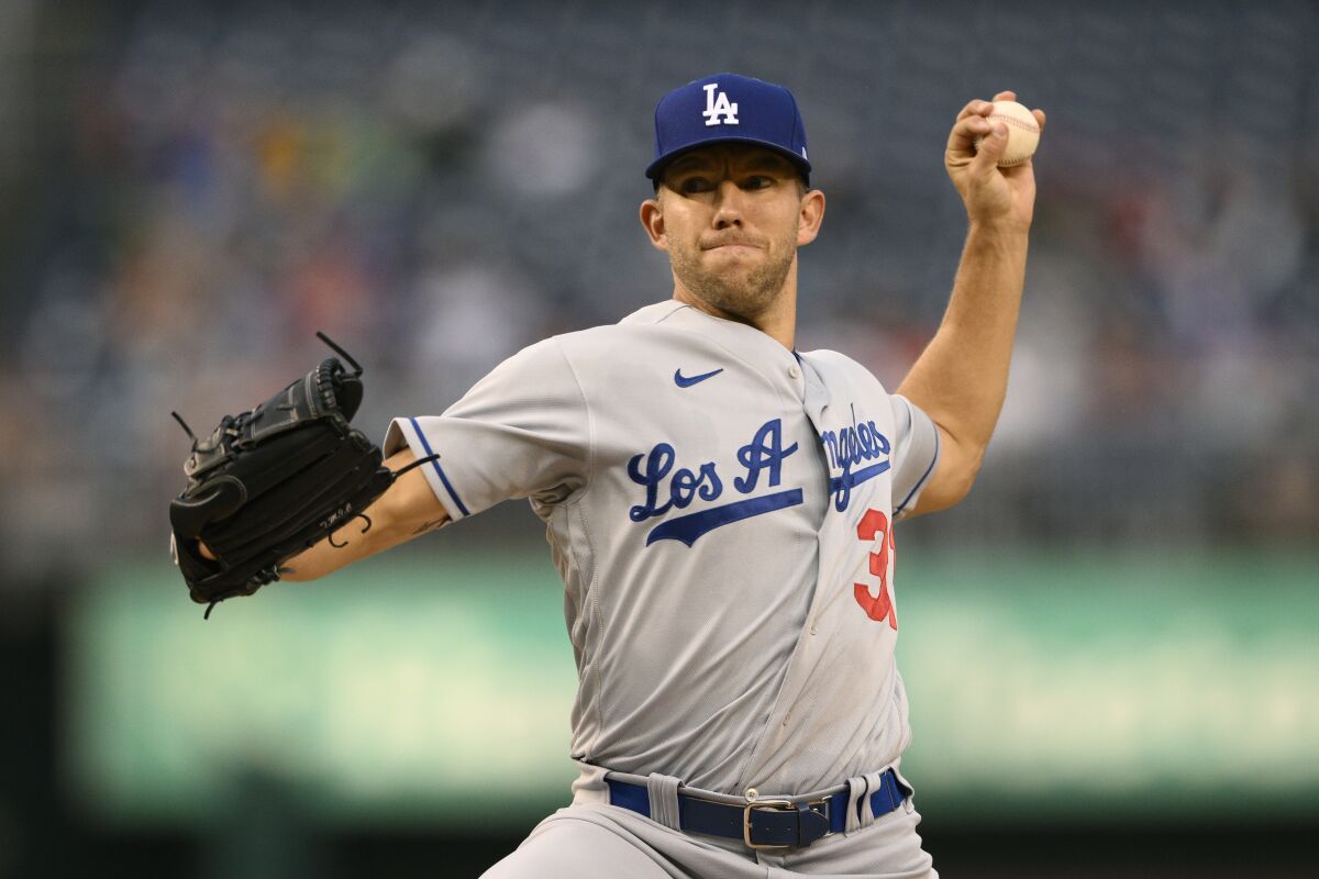 Dodgers pitcher Tyler Anderson throws during the first inning against the Washington Nationals.