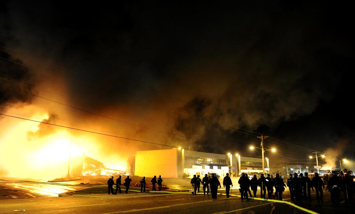 Arson fires broke out in Ferguson, Mo., on Nov. 24 after it was announced that a grand jury would not indict Police Officer Darren Wilson in the shooting death of Michael Brown.