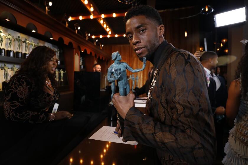 LOS ANGELES, CA - January 27, 2019- Chadwick Boseman backstage at the 25th Screen Actors Guild Awards at the Los Angeles Shrine Auditorium and Expo Hall on Sunday, January 27, 2019. (Al Seib / Los Angeles Times)