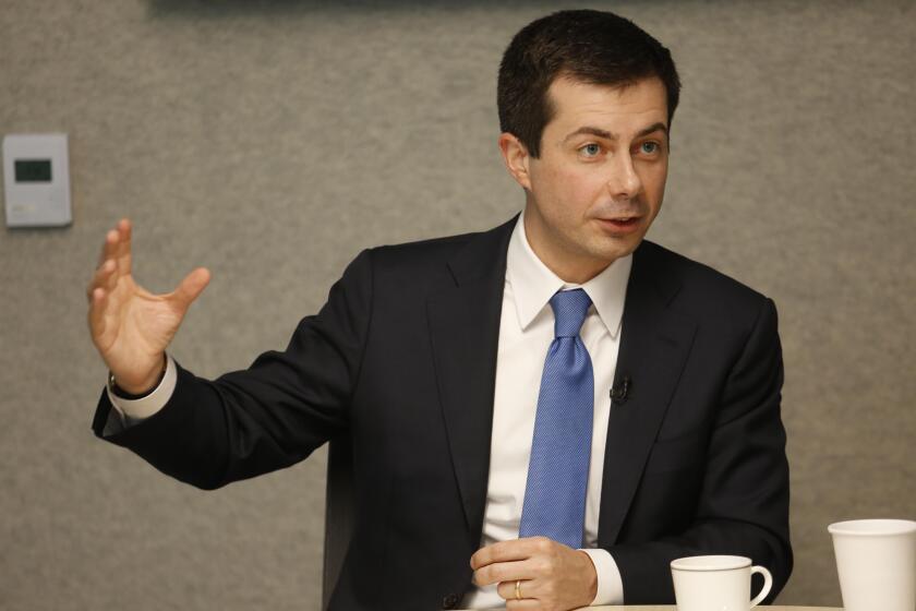 EL SEGUNDO, CA - JANUARY 10, 2020 - Former South Bend Mayor and Democratic presidential candidate Pete Buttigieg meets with members of the Los Angeles Times Editorial Board at the Los Angeles Times in El Segundo on January 10, 2020. (Genaro Molina / Los Angeles Times)