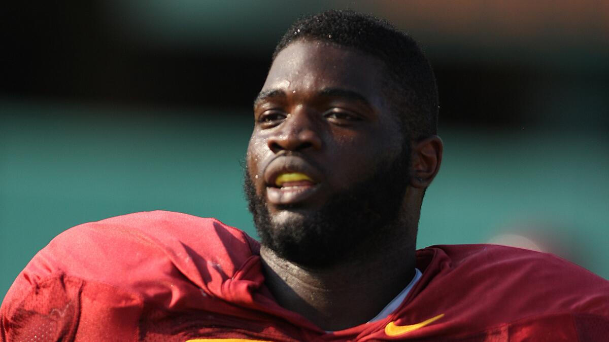 USC offensive guard Aundrey Walker played his first game of the season against Oregon State on Saturday.