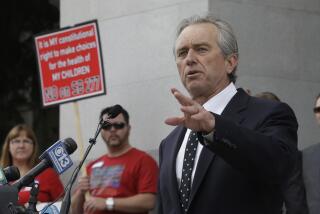 Robert Kennedy, Jr. the nephew of President John F. Kennedy and son of former U.S. Attorney General Robert Kennedy, spoke against a measure requiring California schoolchildren to get vaccinated, during a rally at the Capitol in Sacramento, Calif., Wednesday, April 8, 2015. The bill SB277 by Sen. Richard Pan, D-Sacramento, and Sen. Ben Allen, D-Santa Monica will be heard by the California Senate Health committee Wednesday. If approved by the Legislature and signed by the governor, parents could no longer cite personal beliefs or religious reasons to send unvaccinated children to private and public schools unless a child’s health is in danger. (AP Photo/Rich Pedroncelli)