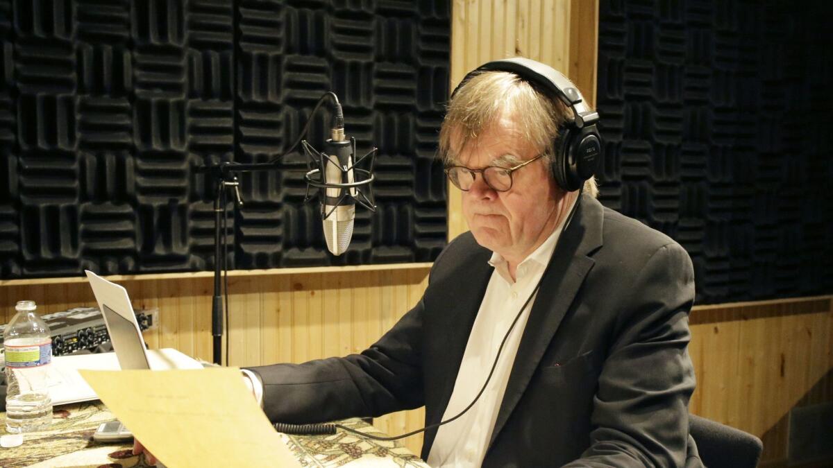 Garrison Keillor prepares to record installments of "The Writer's Almanac" in St. Paul, Minn., in 2014.