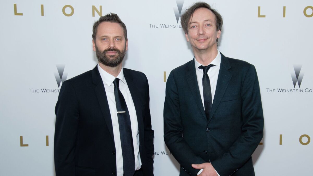 Composers Dustin O'Halloran, left, and Hauschka attend the "Lion" New York premiere on Nov. 16, 2016 in New York City.